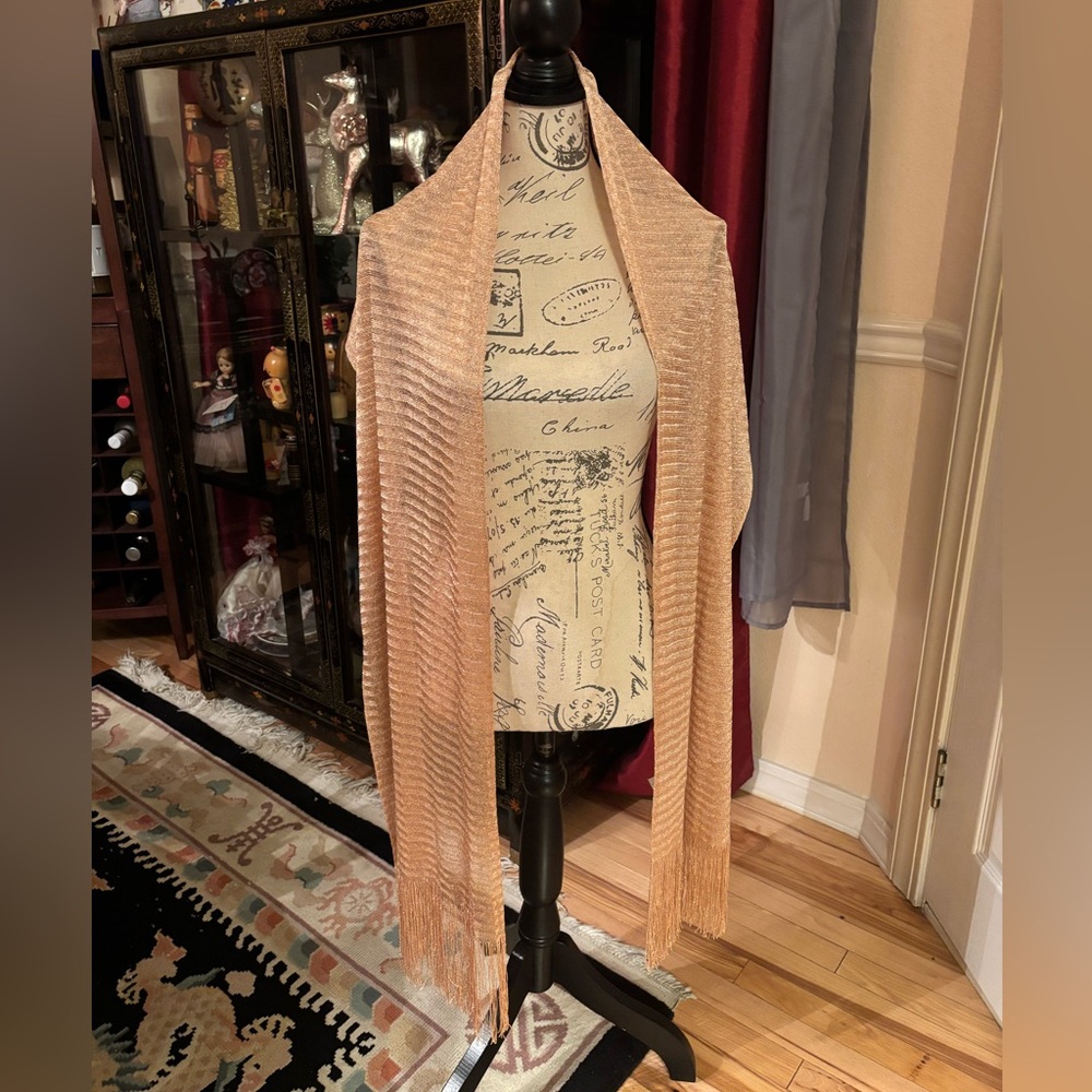 Chico’s Peach Metallic Fringed Scarf